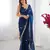 blue saree with beads moti & sequin embroidery work