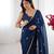 blue saree with beads moti & sequin embroidery work