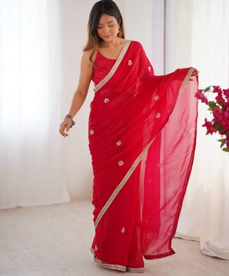 Pink designer fandy saree with beads moti & sequin embroidery work 1