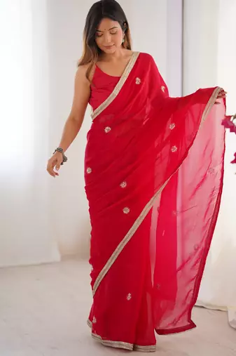 Pink designer fandy saree with beads moti & sequin embroidery work