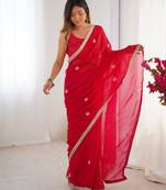Pink designer fandy saree with beads moti & sequin embroidery work