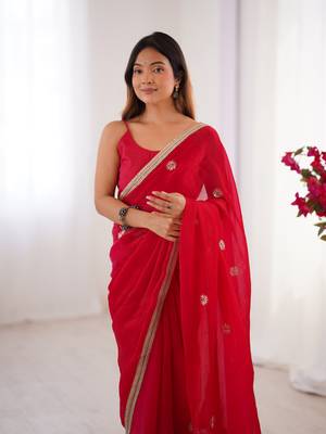 Pink designer fandy saree with beads moti & sequin embroidery work 2