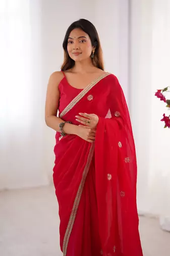 Pink designer fandy saree with beads moti & sequin embroidery work