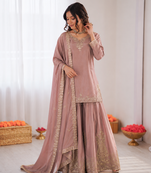 Onion pink crepe thread with sequin sharara suit