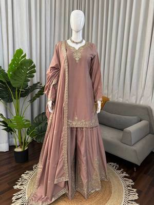 Onion pink crepe thread with sequin sharara suit 3