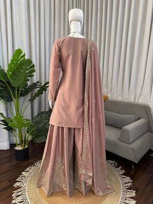 Onion pink crepe thread with sequin sharara suit 4