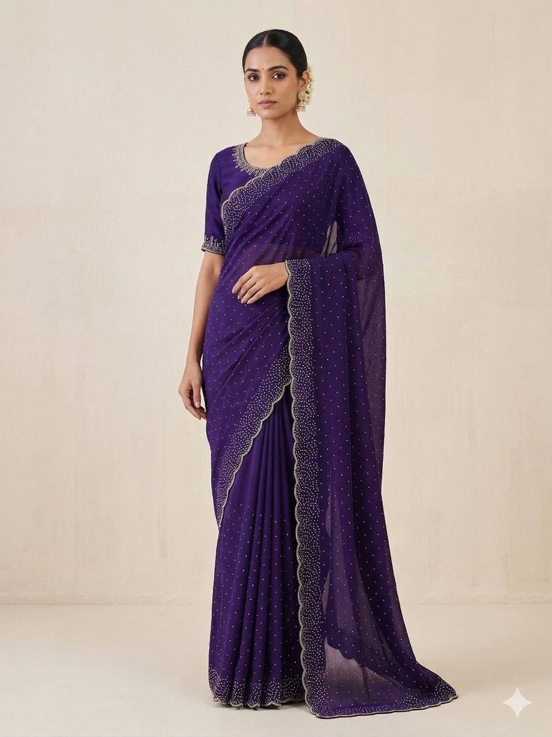New Space Silk Saree with Elegant Zarkan Diamond Work Saree With Blouse Set For Women's 