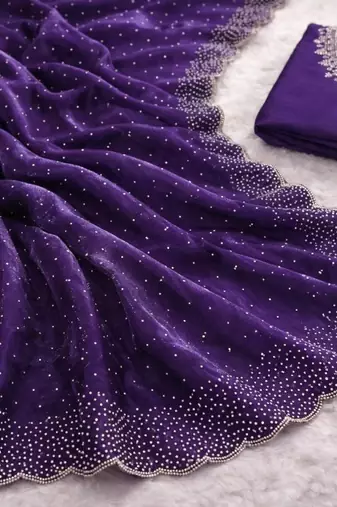 New Space Silk Saree with Elegant Zarkan Diamond Work Saree With Blouse Set For Women's 