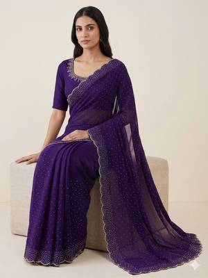 New Space Silk Saree with Elegant Zarkan Diamond Work Saree With Blouse Set For Women's  5
