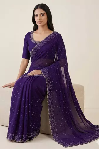 New Space Silk Saree with Elegant Zarkan Diamond Work Saree With Blouse Set For Women's 