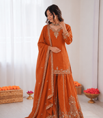 Orange crepe thread with sequin sharara suit