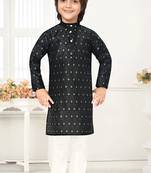 Black jacquard woven work kid's kurta pyjama