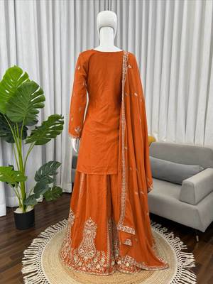 Orange crepe thread with sequin sharara suit 4