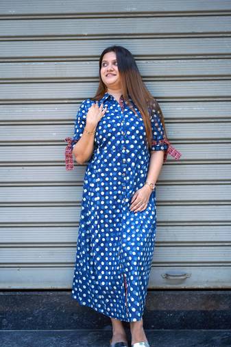 indigo hand printed dress