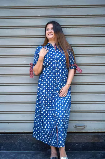 indigo hand printed dress