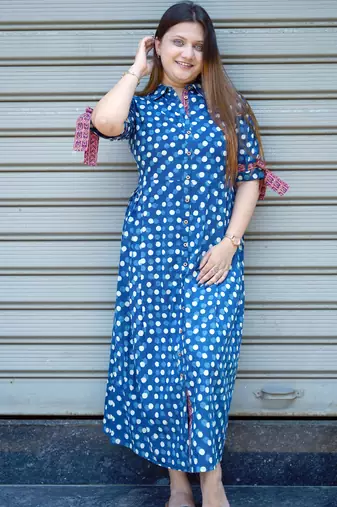 indigo hand printed dress
