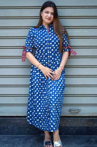indigo hand printed dress