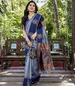 Grey zari woven Art silk saree with blouse