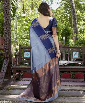 Grey zari woven Art silk saree with blouse 2