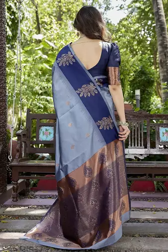 Grey zari woven Art silk saree with blouse