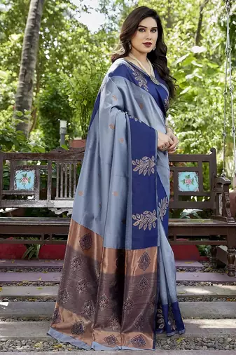 Grey zari woven Art silk saree with blouse