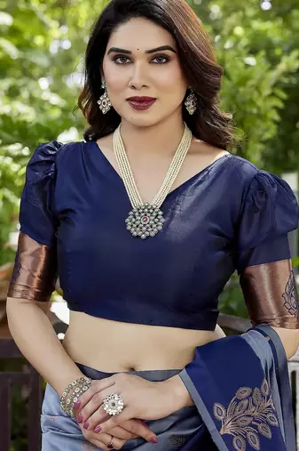 Grey zari woven Art silk saree with blouse