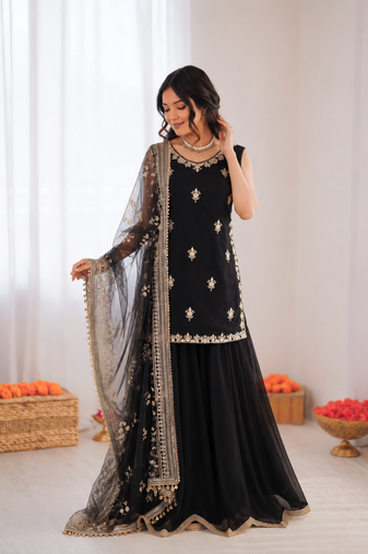Black georgette thread with sequin palazzo suit