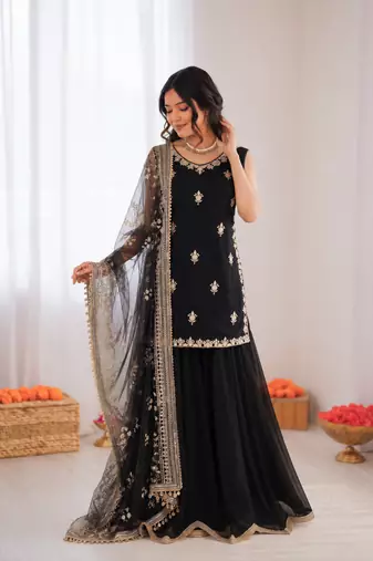 Black georgette thread with sequin palazzo suit