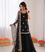 Black georgette thread with sequin palazzo suit