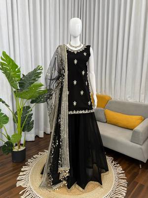 Black georgette thread with sequin palazzo suit 2