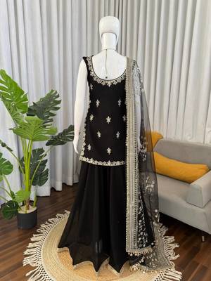 Black georgette thread with sequin palazzo suit 3