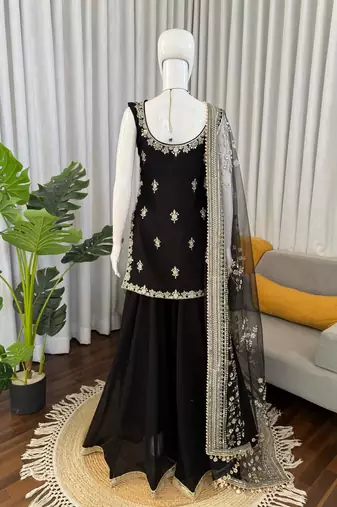 Black georgette thread with sequin palazzo suit