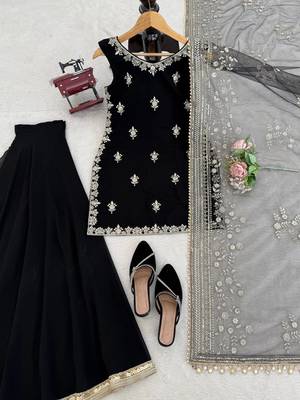 Black georgette thread with sequin palazzo suit 4