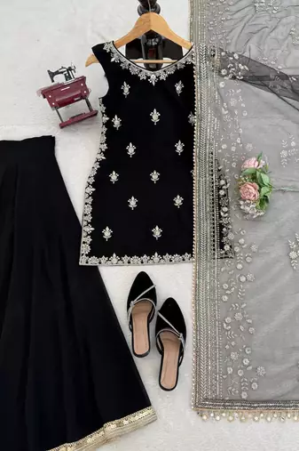 Black georgette thread with sequin palazzo suit