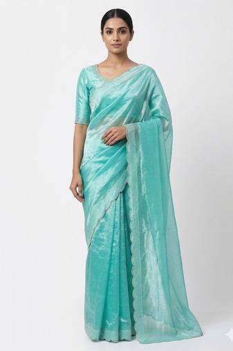 New Designer Space Silk Saree with Elegant Zarkan Diamond Work Saree With Blouse Set For Women's
