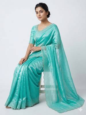 New Designer Space Silk Saree with Elegant Zarkan Diamond Work Saree With Blouse Set For Women's 2