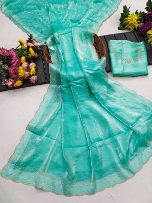 New Designer Space Silk Saree with Elegant Zarkan Diamond Work Saree With Blouse Set For Women's 4