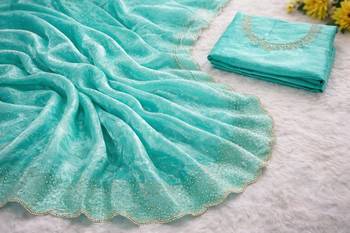 New Designer Space Silk Saree with Elegant Zarkan Diamond Work Saree With Blouse Set For Women's 5