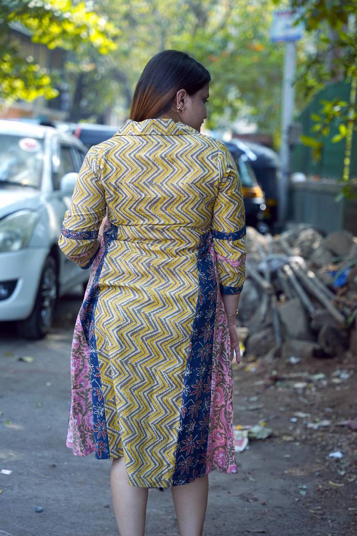 grey ajrakh a-line dress
