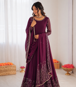 Wine georgette thread with sequin anarkali suit