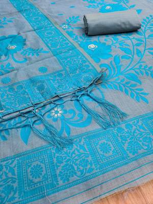 Grey jamdani silk blend dress material 2