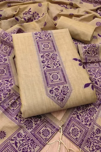 Chikoo jamdani silk blend dress material