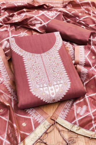 Pink jamdani silk blend dress material
