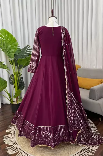 Wine georgette thread with sequin anarkali suit