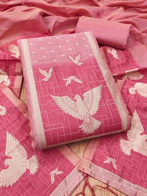 Pink jamdani silk blend dress material 1