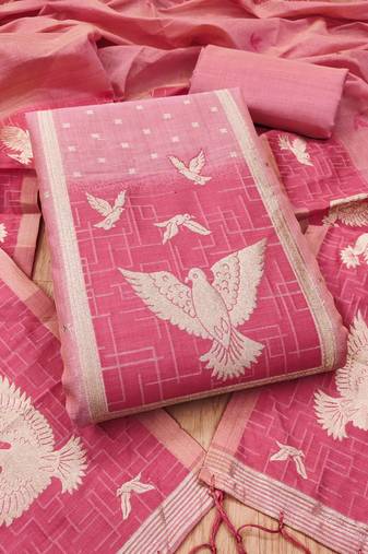 Pink jamdani silk blend dress material