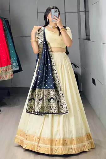 NAVY BLUE SILK PARTY WEAR ZARI WORK LEHENGA CHOLI