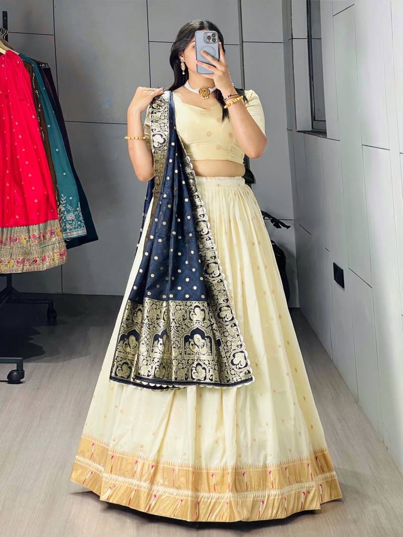 NAVY BLUE silk blend ZARI LEHENGA CHOLI