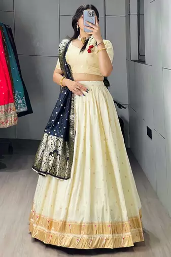 NAVY BLUE silk blend ZARI LEHENGA CHOLI