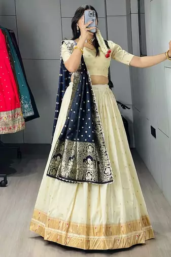 NAVY BLUE silk blend ZARI LEHENGA CHOLI